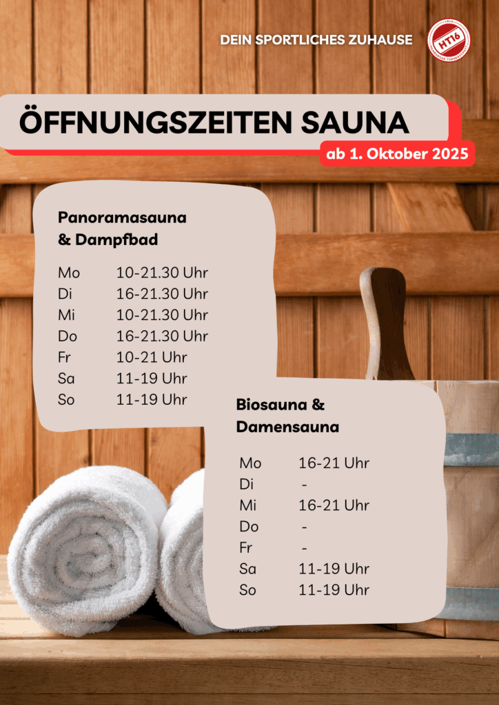 Saunazeiten in der HT16. Wellness mitten in Hamburg. So haben wir die Sauna ab Oktober für euch geöffnet.